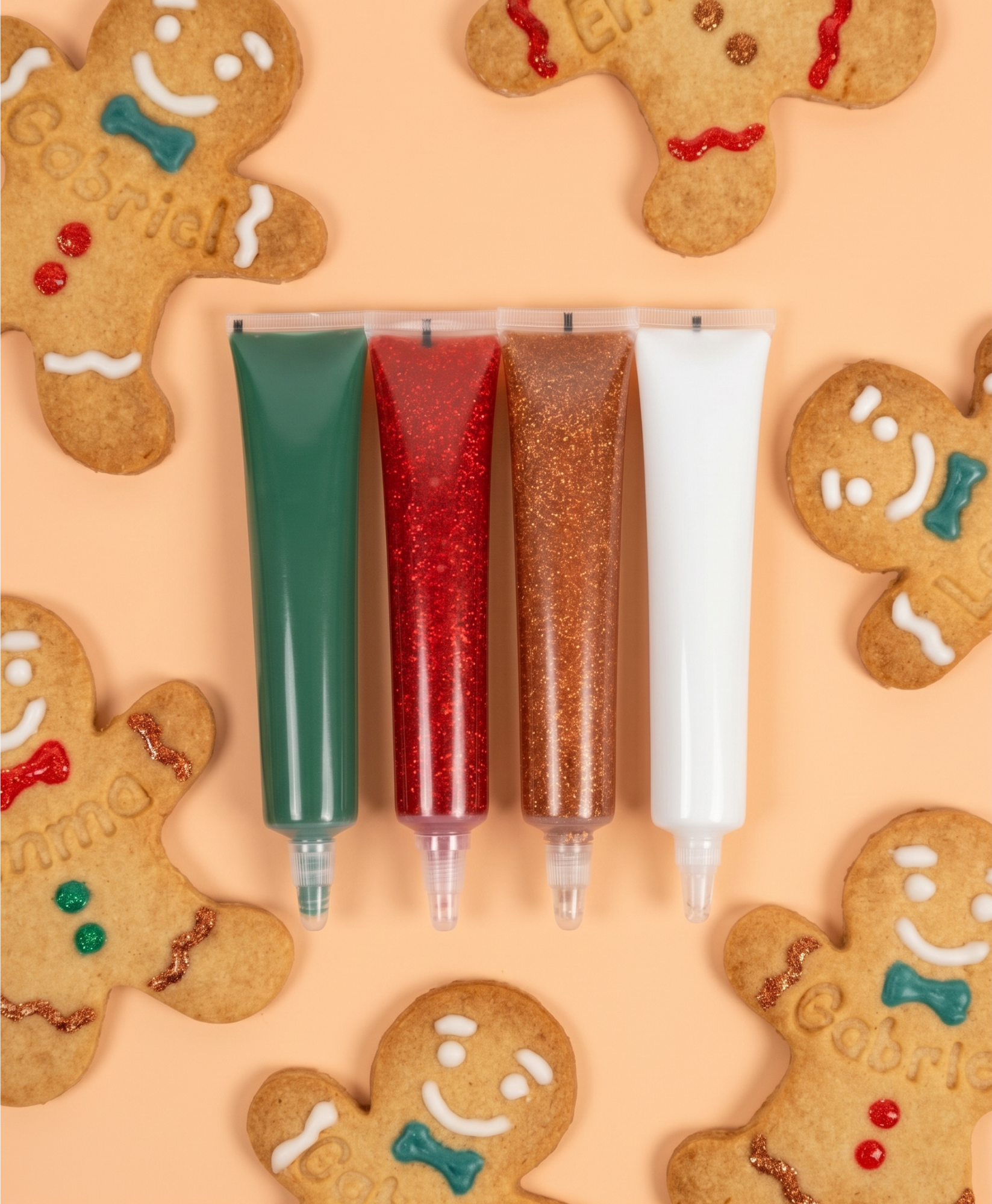 Pack 4 stylos alimentaire - blanc, vert, doré et rouge irisé
