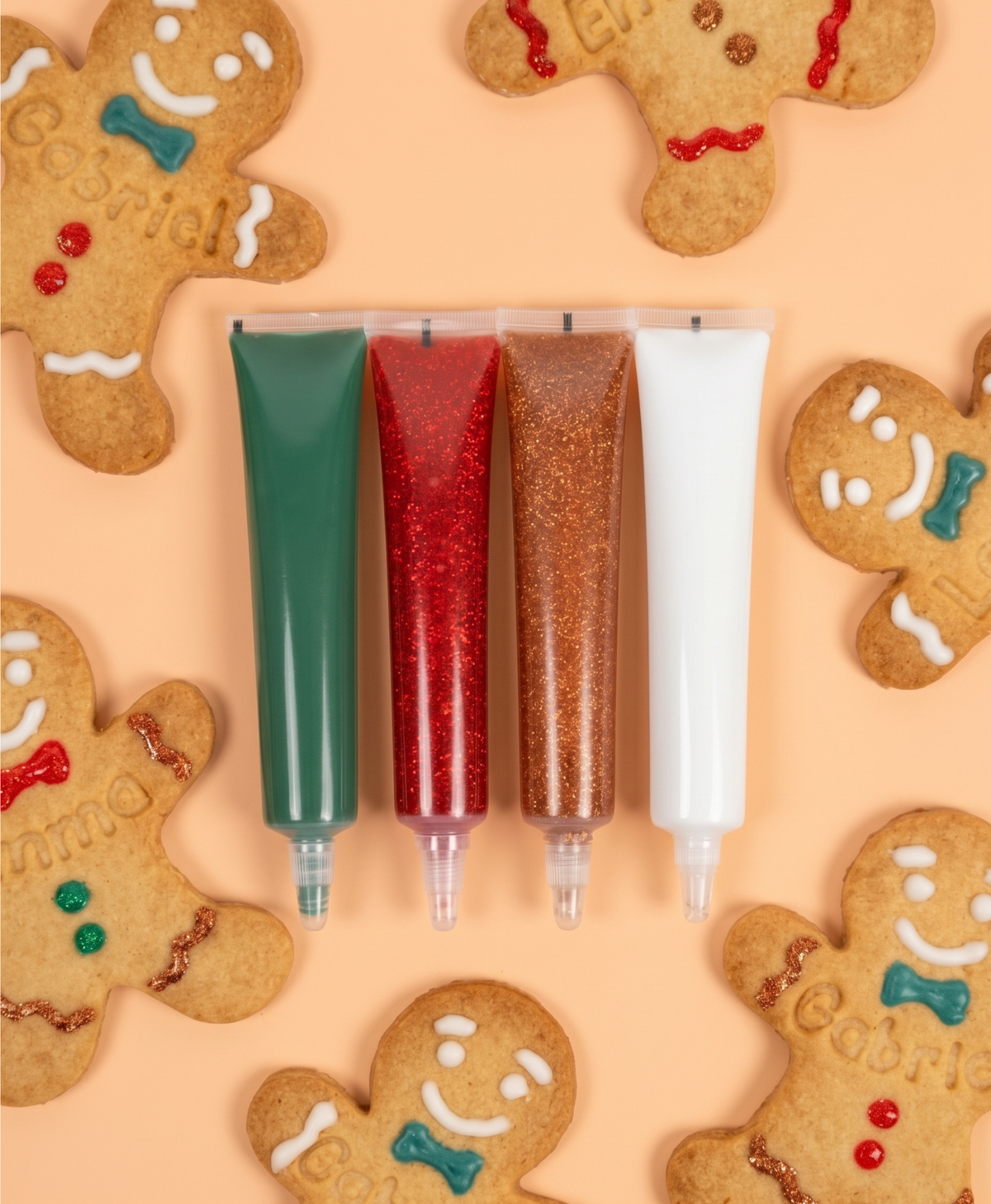 Pack 4 stylos alimentaire - blanc, vert, doré et rouge irisé